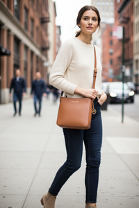 Hnědá plátěná crossbody kabelka Michael Kors