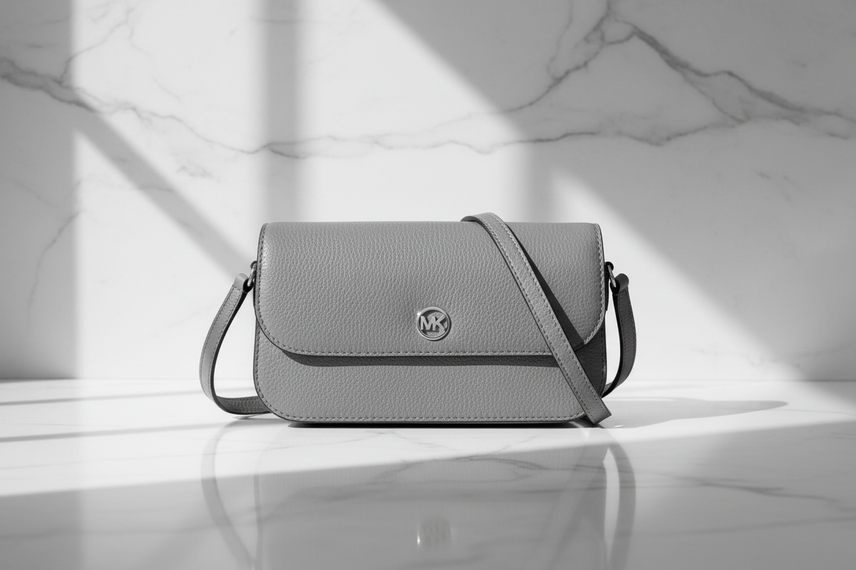 Šedá kožená crossbody kabelka Michael Kors