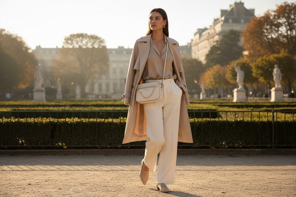 Béžová kožená crossbody kabelka Michael Kors