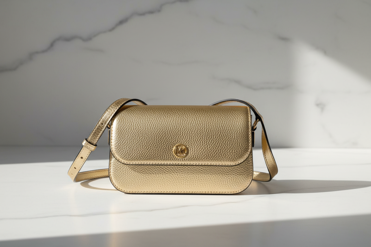 Zlatá kožená crossbody kabelka Michael Kors