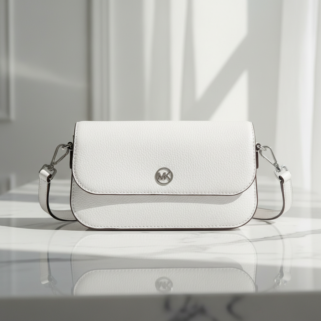 Bílá kožená crossbody kabelka Michael Kors