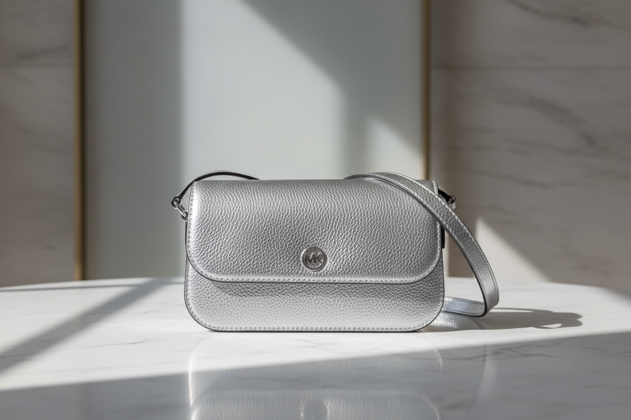 Šedá kožená kabelka přes rameno Michael Kors