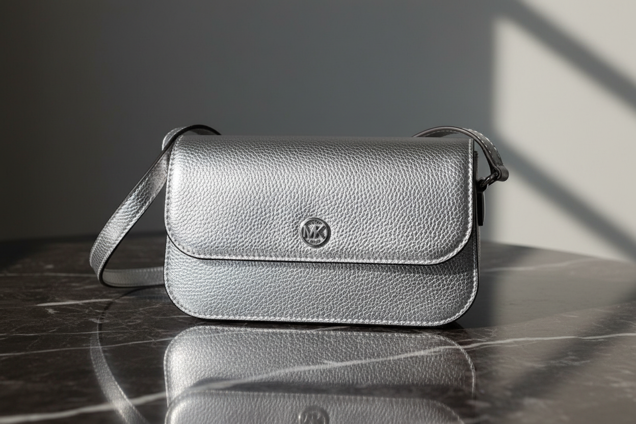 Šedá kožená kabelka přes rameno Michael Kors