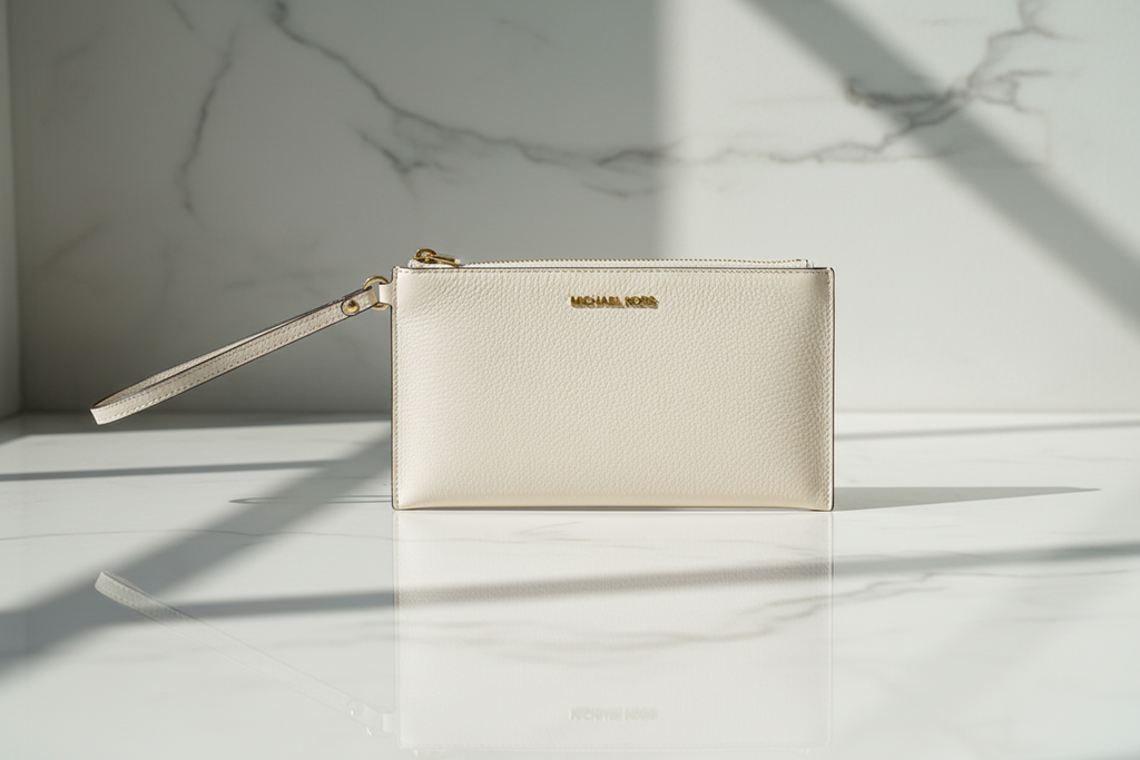 Béžová kožená psací taška Michael Kors