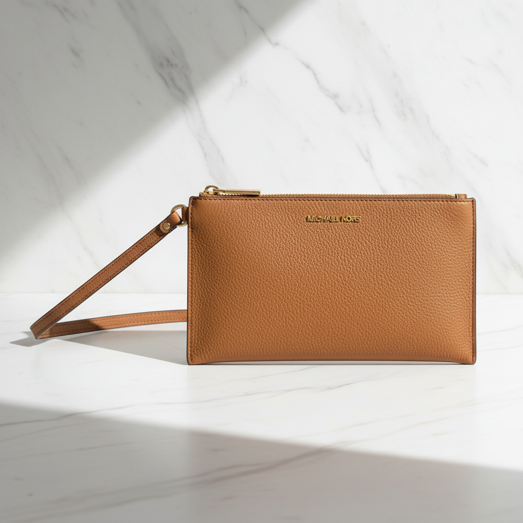 Hnědá kožená psací taška Michael Kors