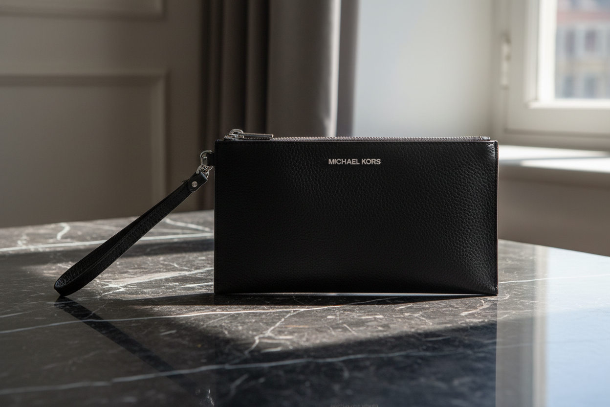 Černá kožená psací taška Michael Kors