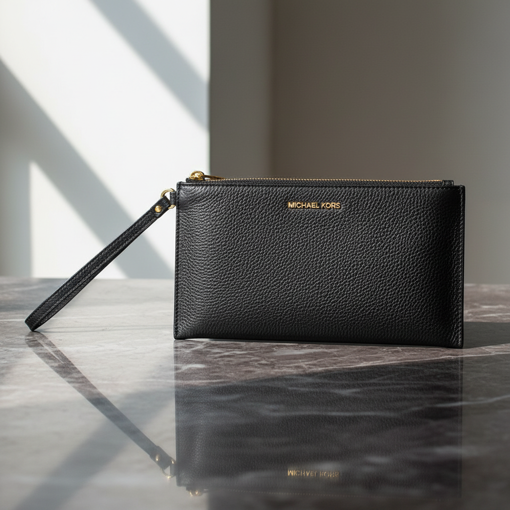 Černá kožená psací taška Michael Kors