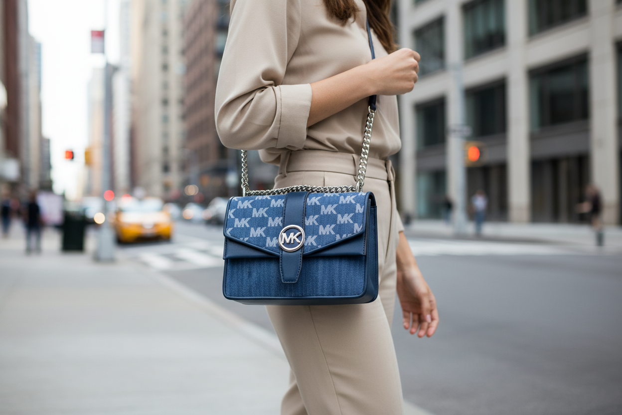 Modrá plátěná crossbody kabelka Michael Kors
