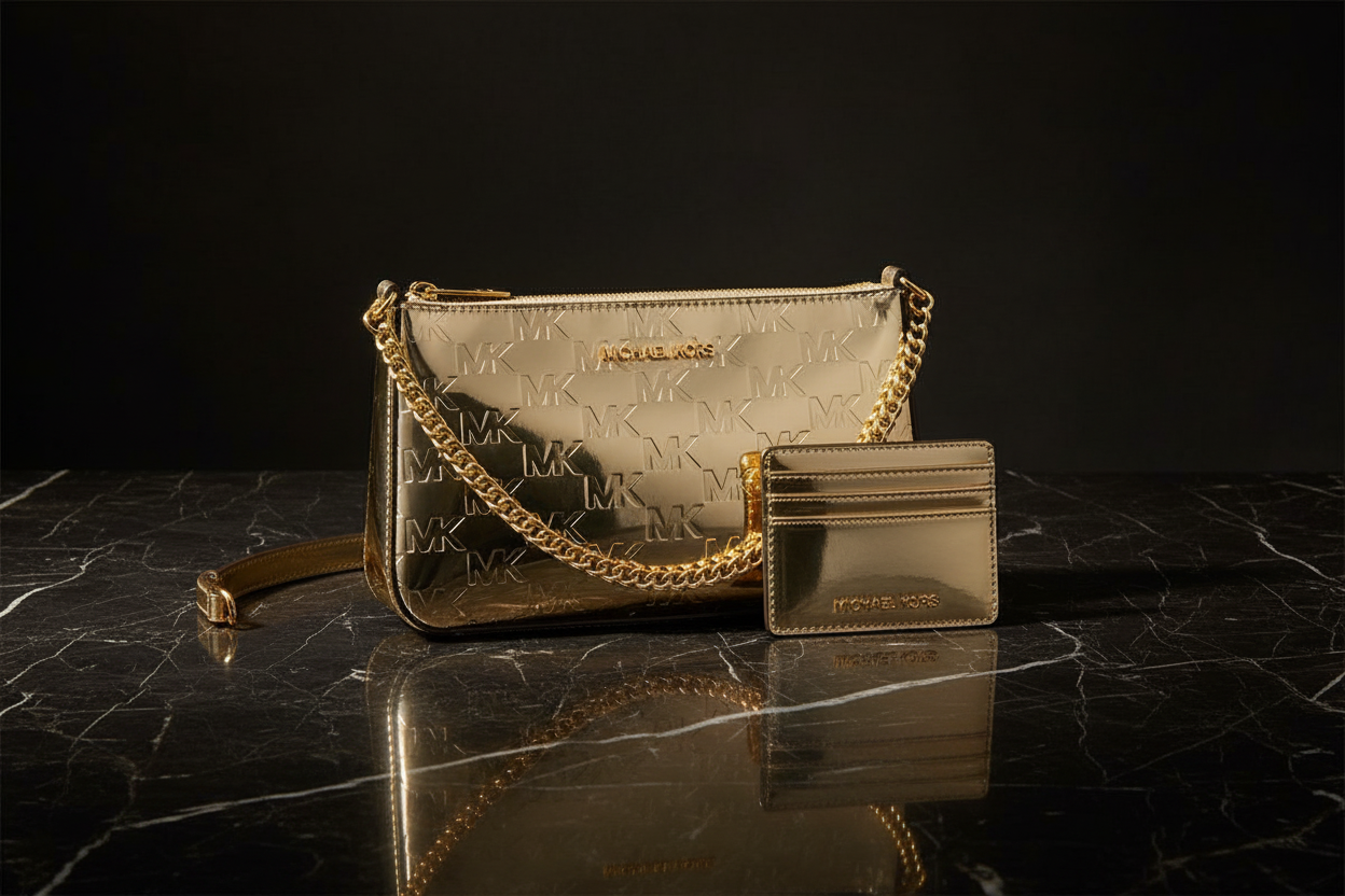 Plátěná kabelka Michael Kors zlaté barvy