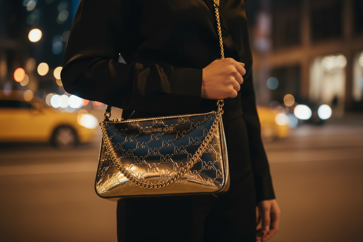 Plátěná kabelka Michael Kors zlaté barvy