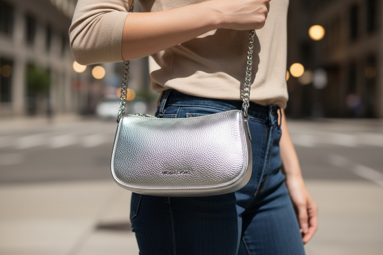 Šedá kožená kabelka Michael Kors