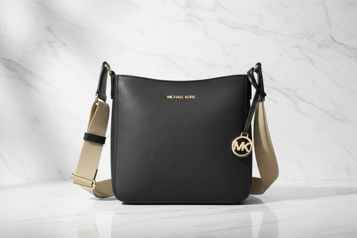 Černá kožená crossbody kabelka Michael Kors