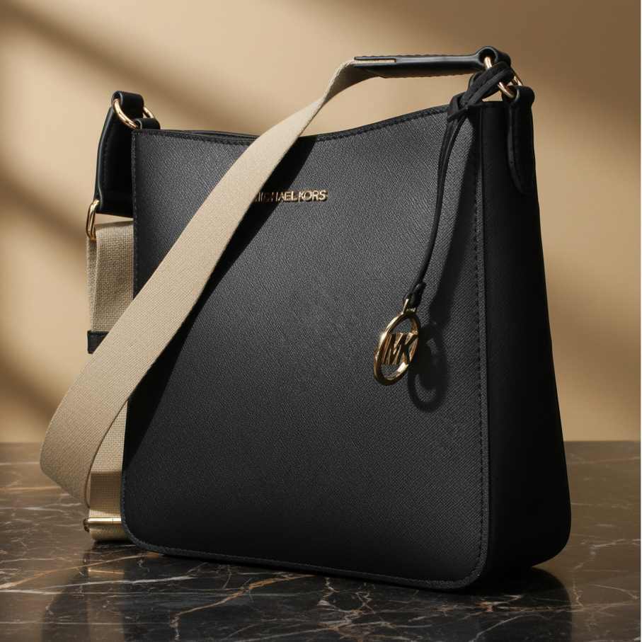 Černá kožená crossbody kabelka Michael Kors