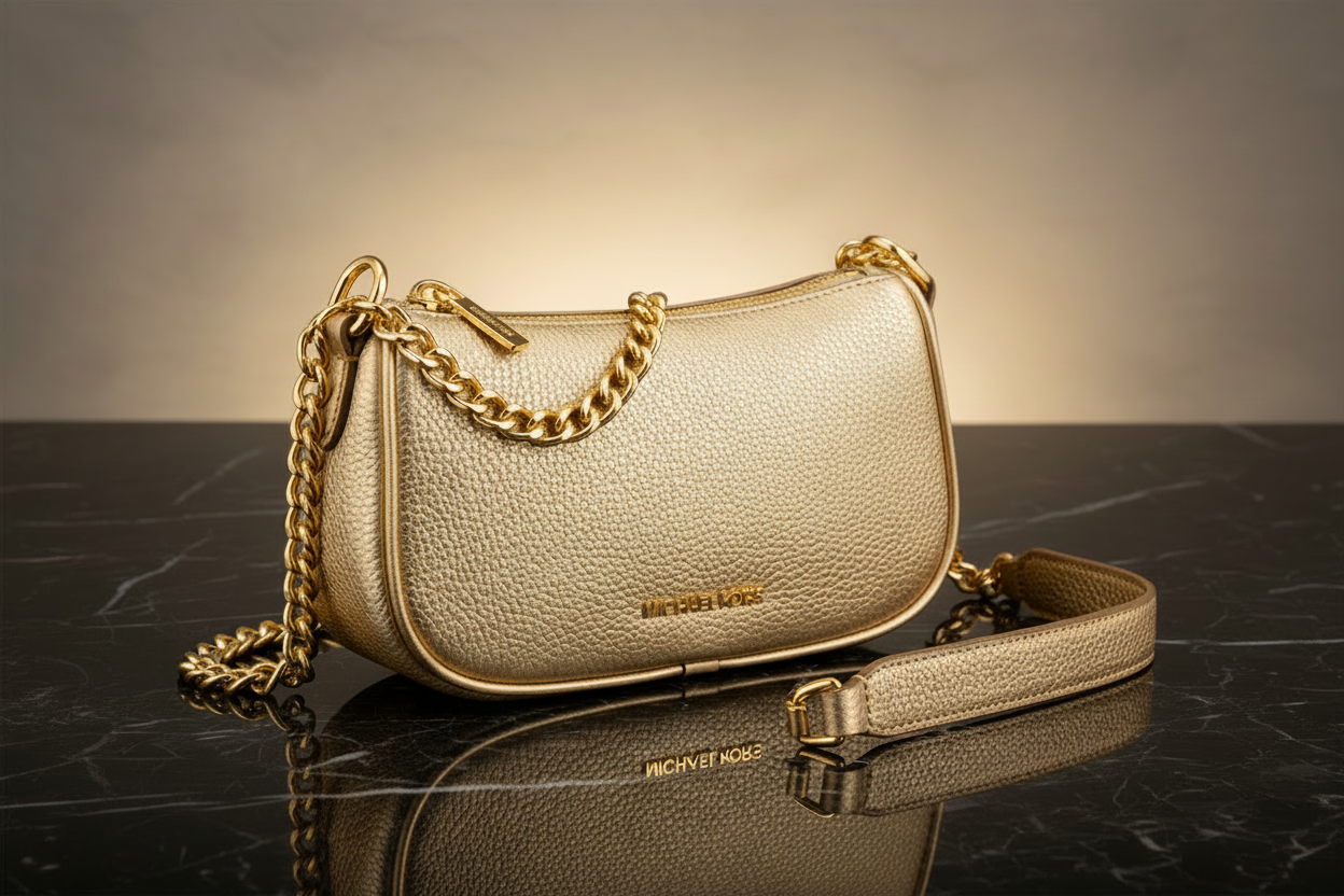 Michael Kors zlatá kožešinová kabelka přes rameno