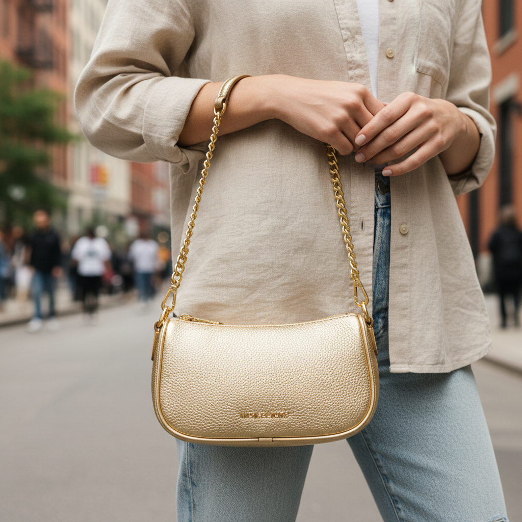 Michael Kors zlatá kožešinová kabelka přes rameno