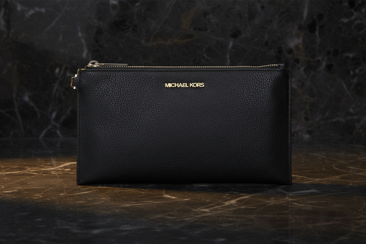 Černá kožená psací taška Michael Kors