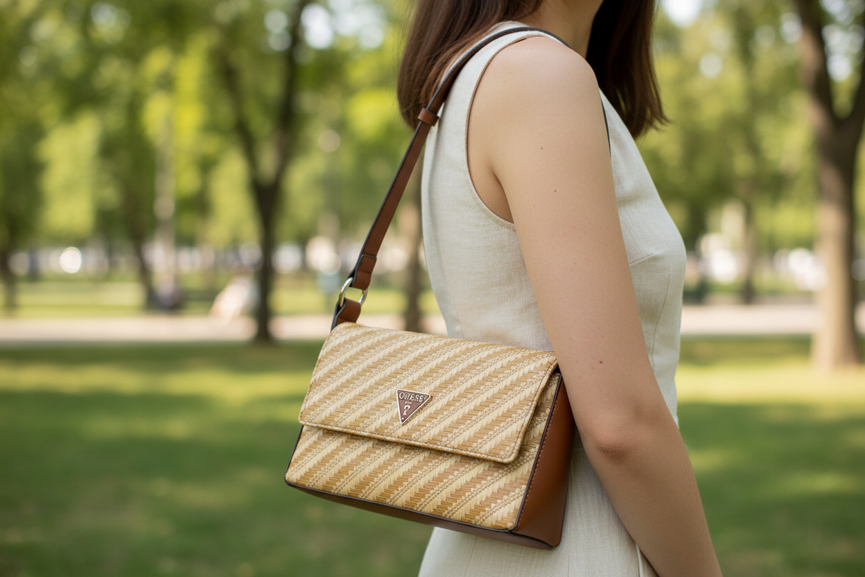 Kabelka z polypropylenu béžové barvy Guess