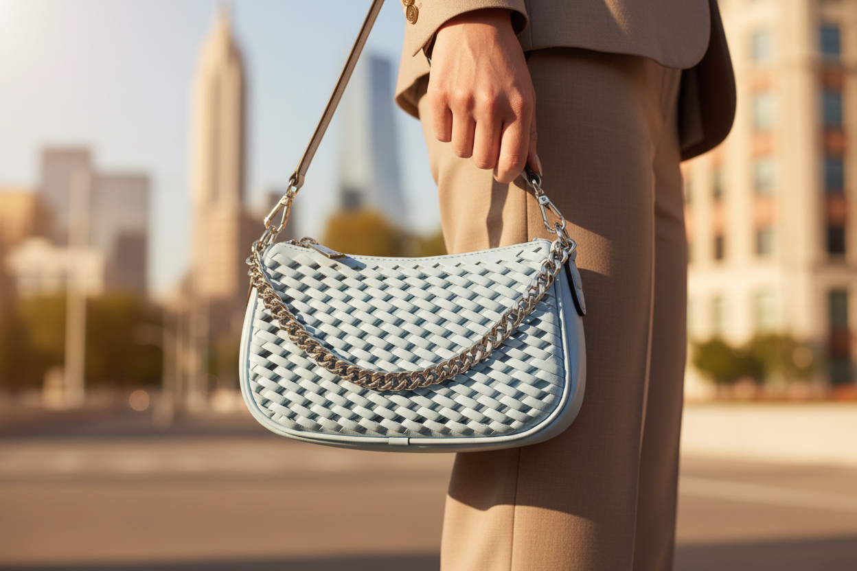 Světle modrá kožená kabelka Michael Kors