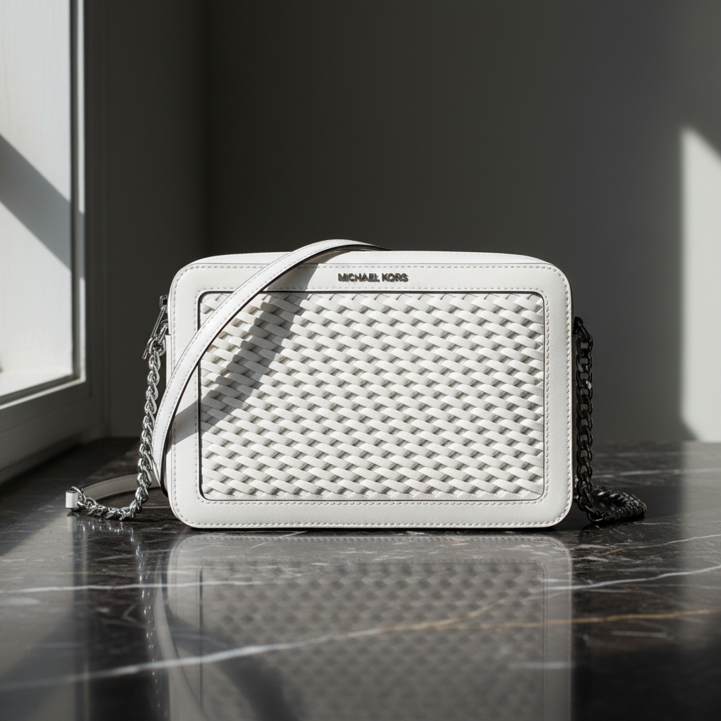 Bílá kožená crossbody kabelka Michael Kors